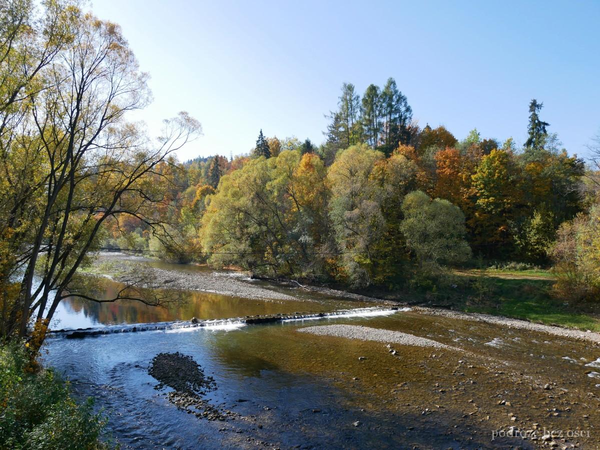 Milówka rzeka Soła w Milówce jesień Beskid Żywiecki