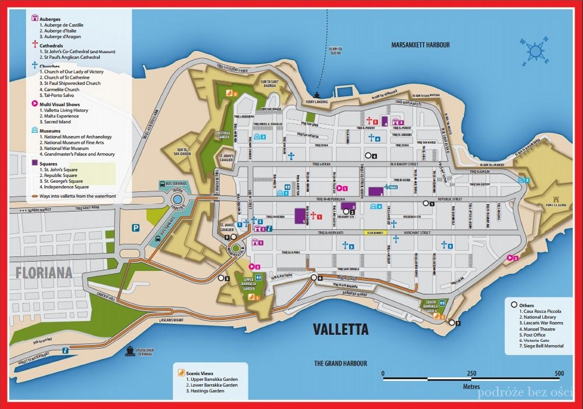 Valletta mapa malta atrakcje