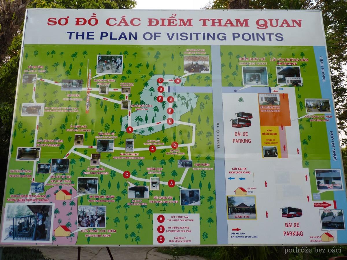 mapa tuneli tunele Cu Chi, Địa đạo Củ Chi, tunnels, wojna w Wietnamie, wycieczka Ho Chi Minh, Sajgon, Ben Dinh, atrakcje, co warto zwiedzić, zobaczyć, Wietkong, Vietcong, Việt Cộng, V